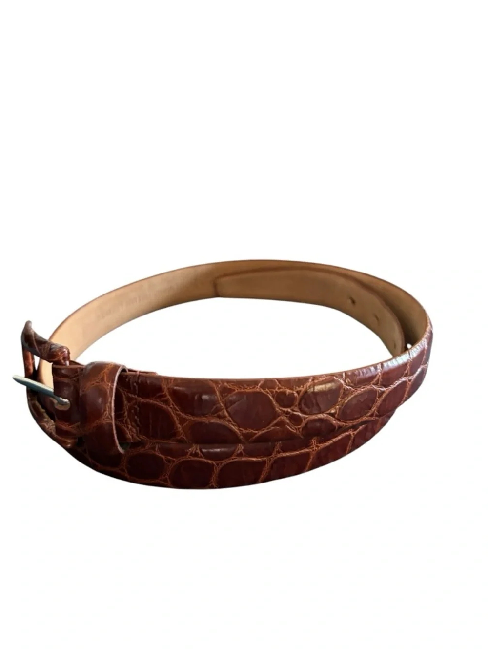 WCM New York Italian Leather Croc Embossed  1” Width Belt Sz S Brown Classic